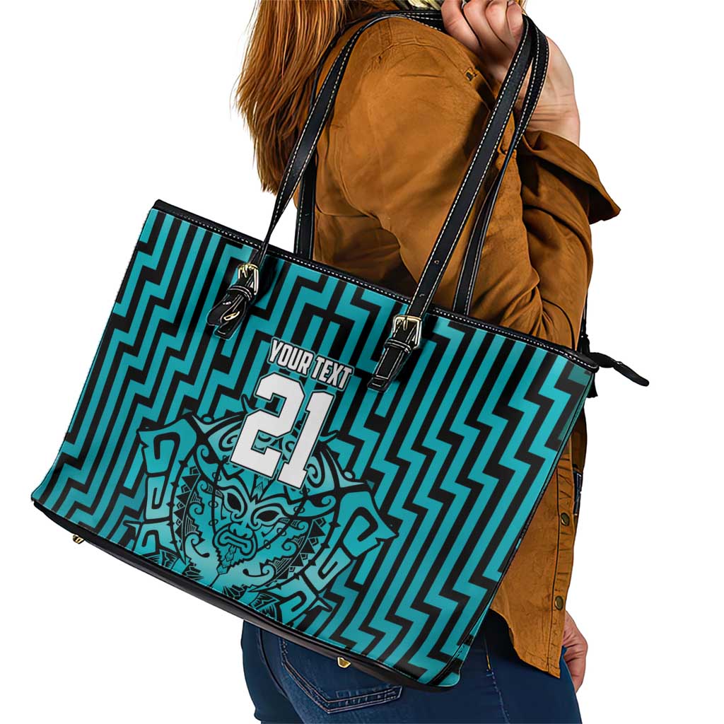 Custom Basketball New Zealand Leather Tote Bag Teal Maori Ta Moko Indigenous - Aussie Hoodie