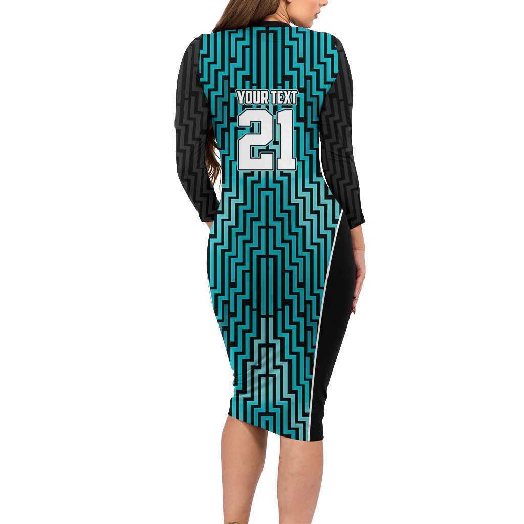 Custom Basketball New Zealand Long Sleeve Bodycon Dress Teal Maori Ta Moko Indigenous - Aussie Hoodie