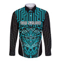 Custom Basketball New Zealand Long Sleeve Button Shirt Teal Maori Ta Moko Indigenous - Aussie Hoodie
