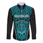 Custom Basketball New Zealand Long Sleeve Button Shirt Teal Maori Ta Moko Indigenous - Aussie Hoodie