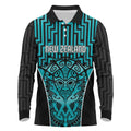 Custom Basketball New Zealand Long Sleeve Polo Shirt Teal Maori Ta Moko Indigenous - Aussie Hoodie