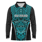 Custom Basketball New Zealand Long Sleeve Polo Shirt Teal Maori Ta Moko Indigenous - Aussie Hoodie