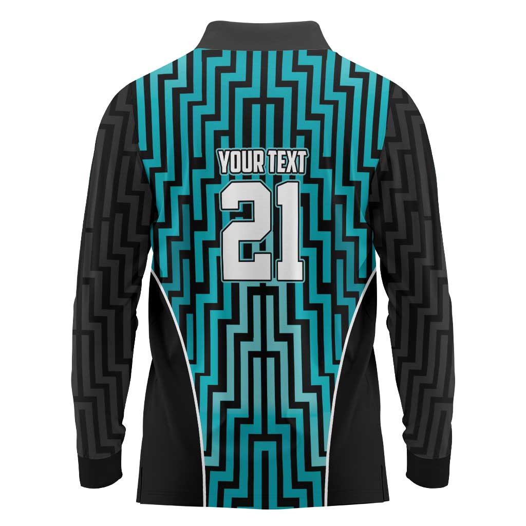 Custom Basketball New Zealand Long Sleeve Polo Shirt Teal Maori Ta Moko Indigenous - Aussie Hoodie