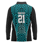 Custom Basketball New Zealand Long Sleeve Polo Shirt Teal Maori Ta Moko Indigenous - Aussie Hoodie