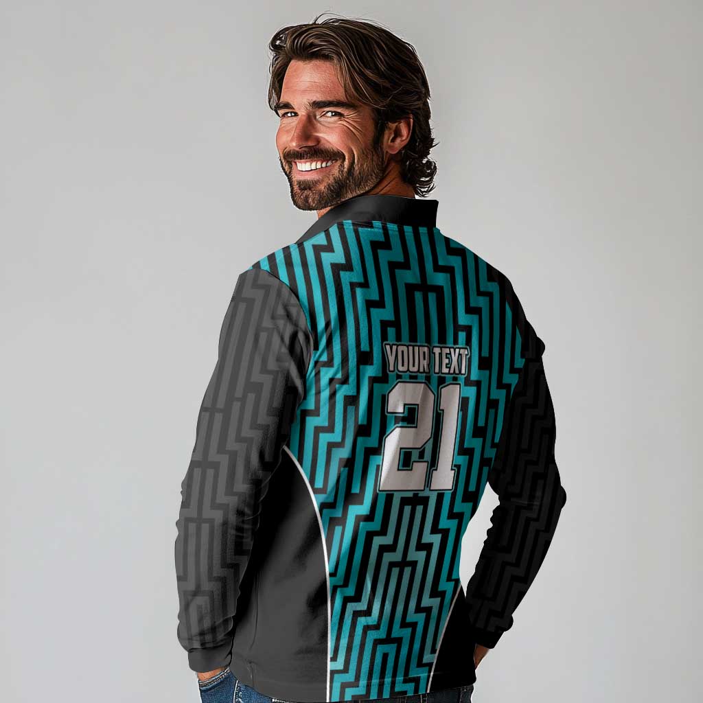 Custom Basketball New Zealand Long Sleeve Polo Shirt Teal Maori Ta Moko Indigenous - Aussie Hoodie