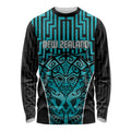 Custom Basketball New Zealand Long Sleeve Shirt Teal Maori Ta Moko Indigenous - Aussie Hoodie