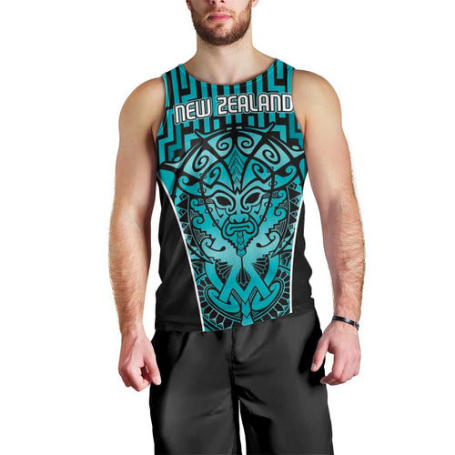 Custom Basketball New Zealand Men Tank Top Teal Maori Ta Moko Indigenous - Aussie Hoodie