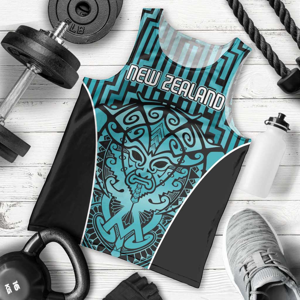 Custom Basketball New Zealand Men Tank Top Teal Maori Ta Moko Indigenous - Aussie Hoodie