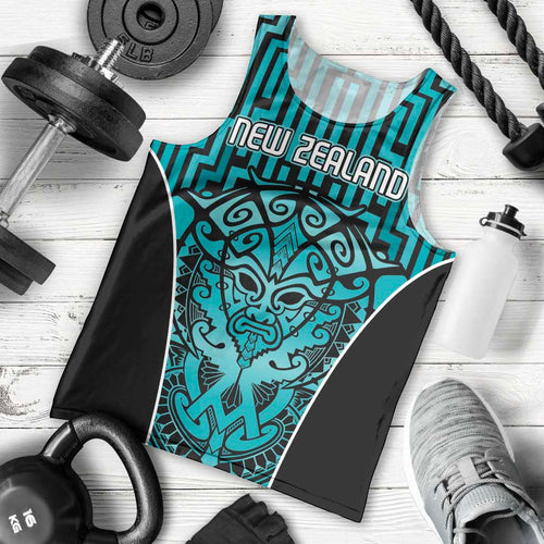 Custom Basketball New Zealand Men Tank Top Teal Maori Ta Moko Indigenous - Aussie Hoodie