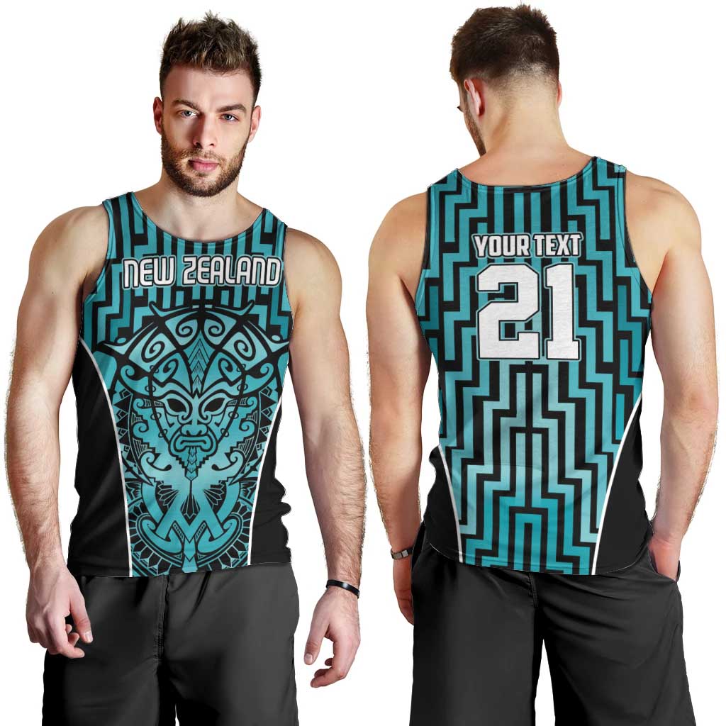 Custom Basketball New Zealand Men Tank Top Teal Maori Ta Moko Indigenous - Aussie Hoodie