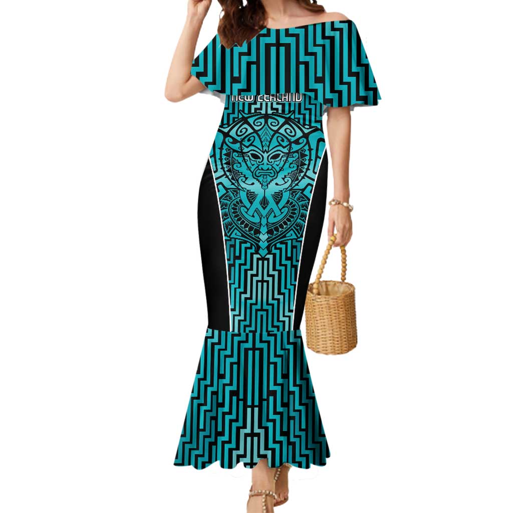 Custom Basketball New Zealand Mermaid Dress Teal Maori Ta Moko Indigenous - Aussie Hoodie