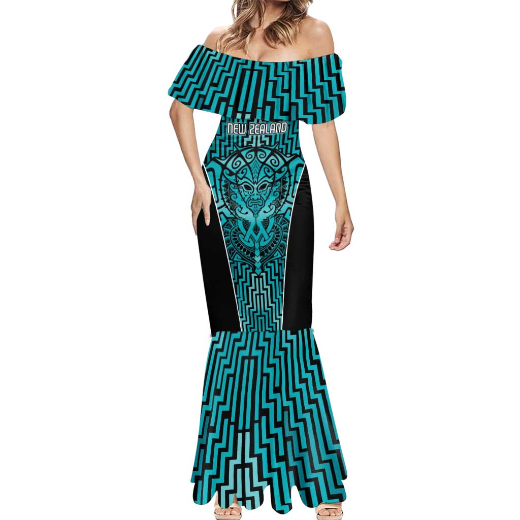 Custom Basketball New Zealand Mermaid Dress Teal Maori Ta Moko Indigenous - Aussie Hoodie