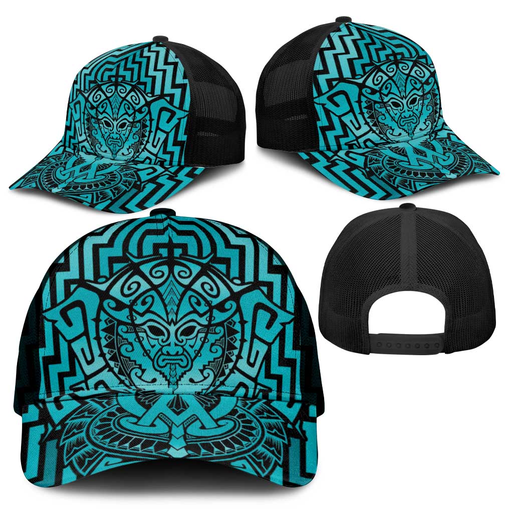 Basketball New Zealand Mesh Trucker Cap Teal Maori Ta Moko Indigenous - Aussie Hoodie