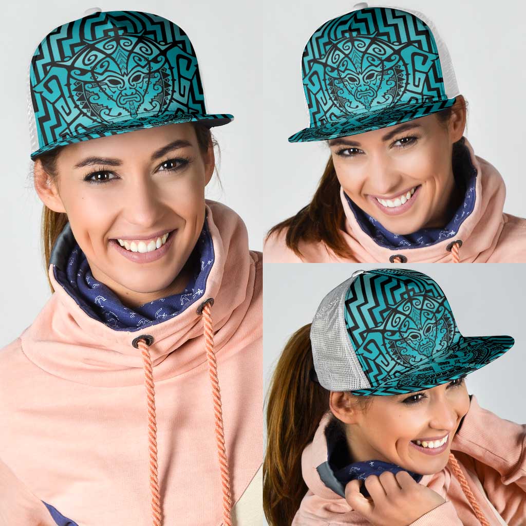 Basketball New Zealand Mesh Trucker Cap Teal Maori Ta Moko Indigenous - Aussie Hoodie
