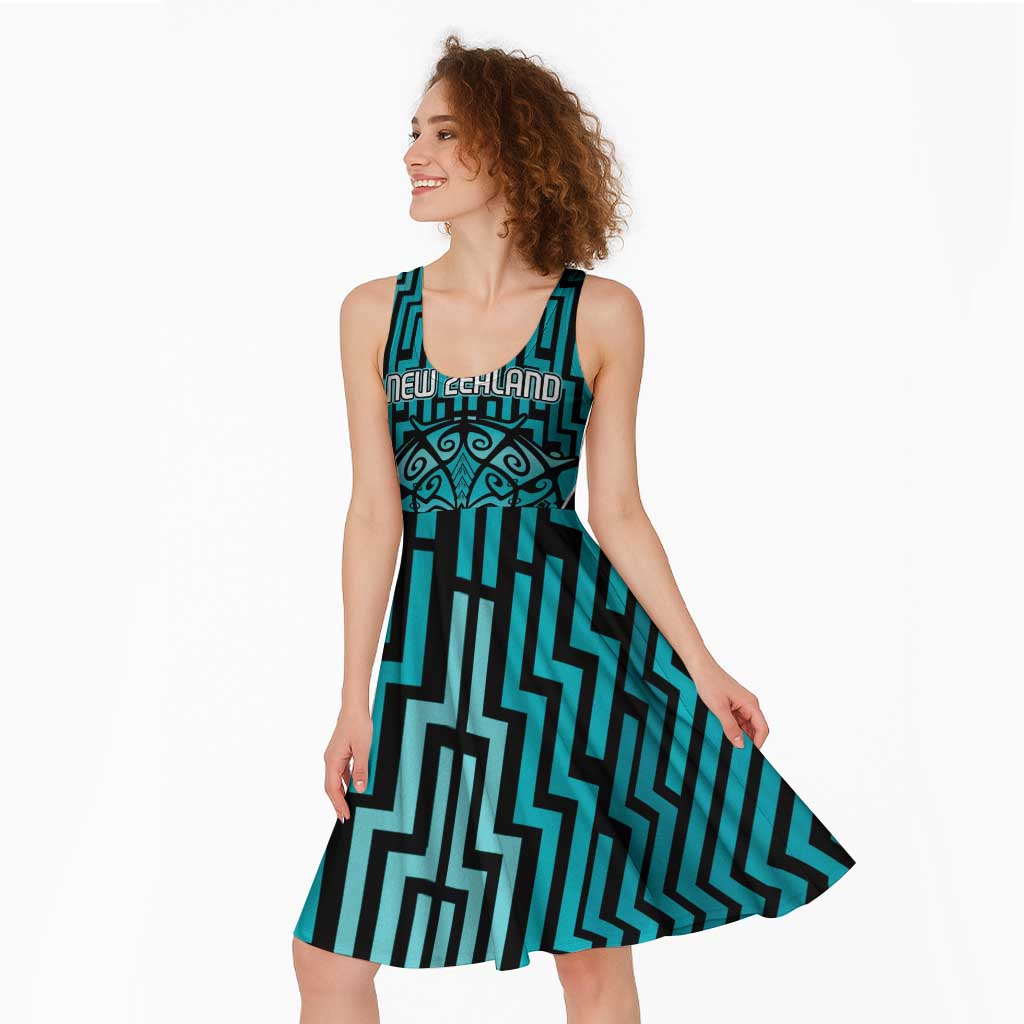 Custom Basketball New Zealand Midi Dress Teal Maori Ta Moko Indigenous - Aussie Hoodie