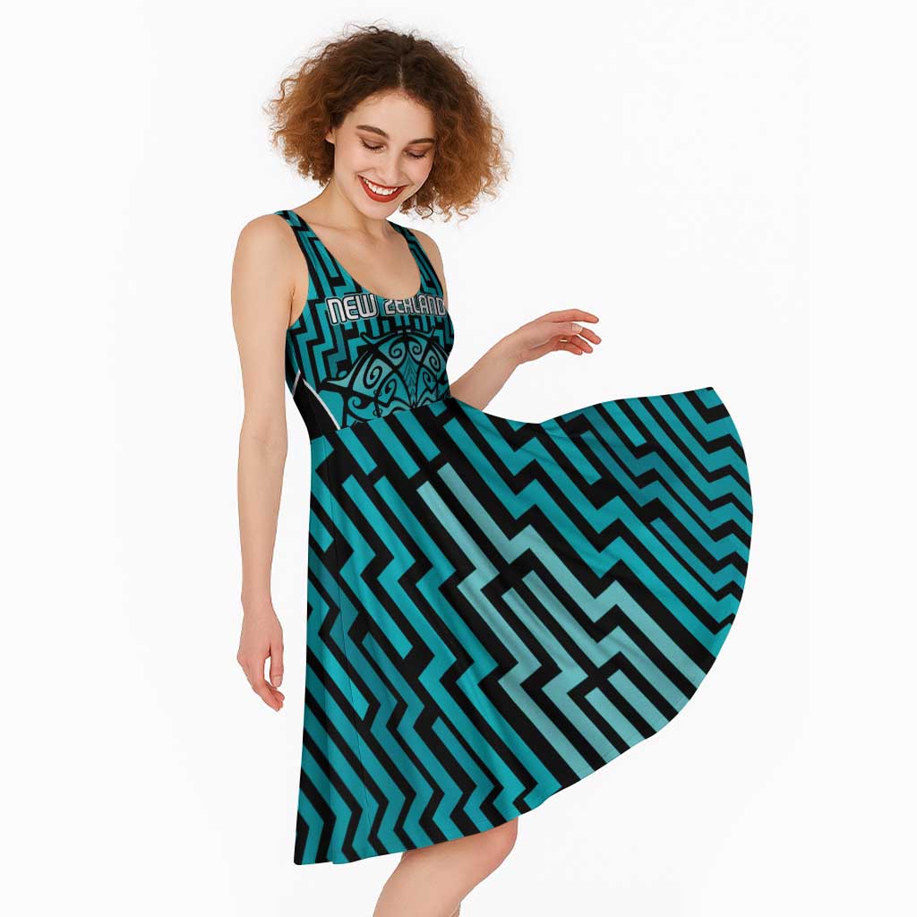 Custom Basketball New Zealand Midi Dress Teal Maori Ta Moko Indigenous - Aussie Hoodie
