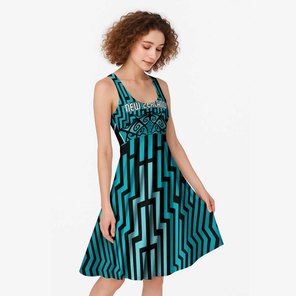 Custom Basketball New Zealand Midi Dress Teal Maori Ta Moko Indigenous - Aussie Hoodie