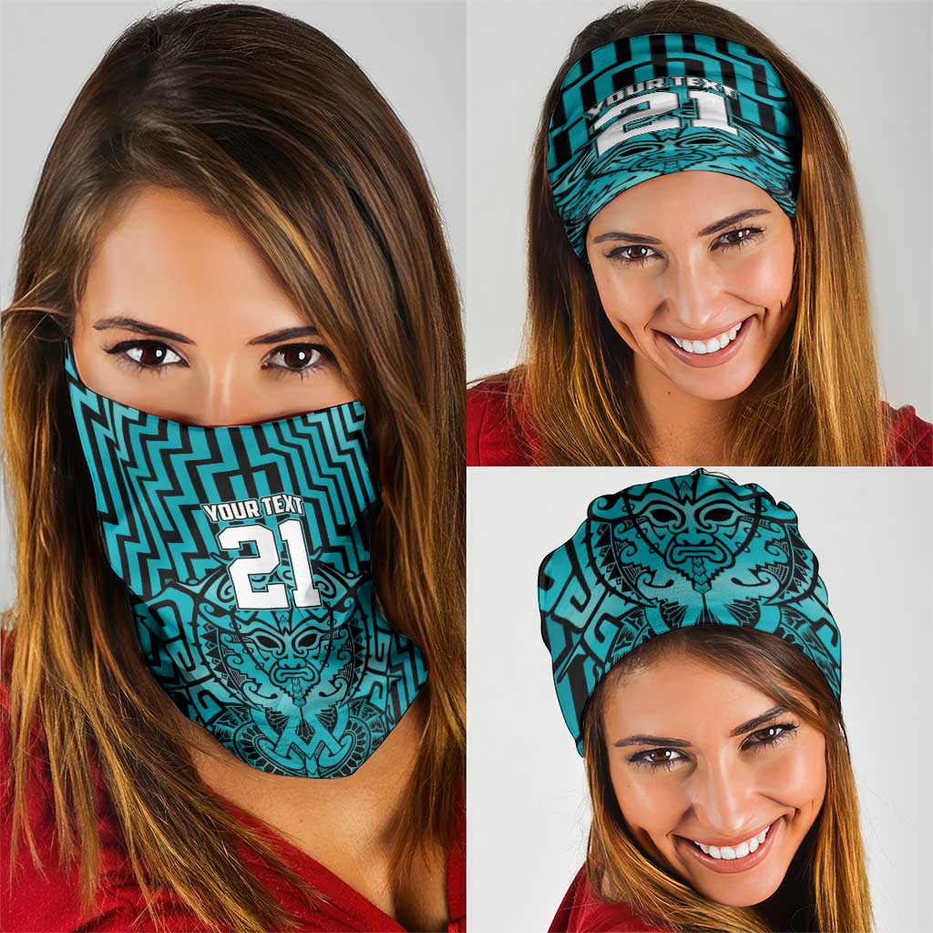 Custom Basketball New Zealand Neck Gaiter Teal Maori Ta Moko Indigenous LT9