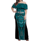 Custom Basketball New Zealand Off Shoulder Maxi Dress Teal Maori Ta Moko Indigenous - Aussie Hoodie