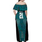 Custom Basketball New Zealand Off Shoulder Maxi Dress Teal Maori Ta Moko Indigenous - Aussie Hoodie