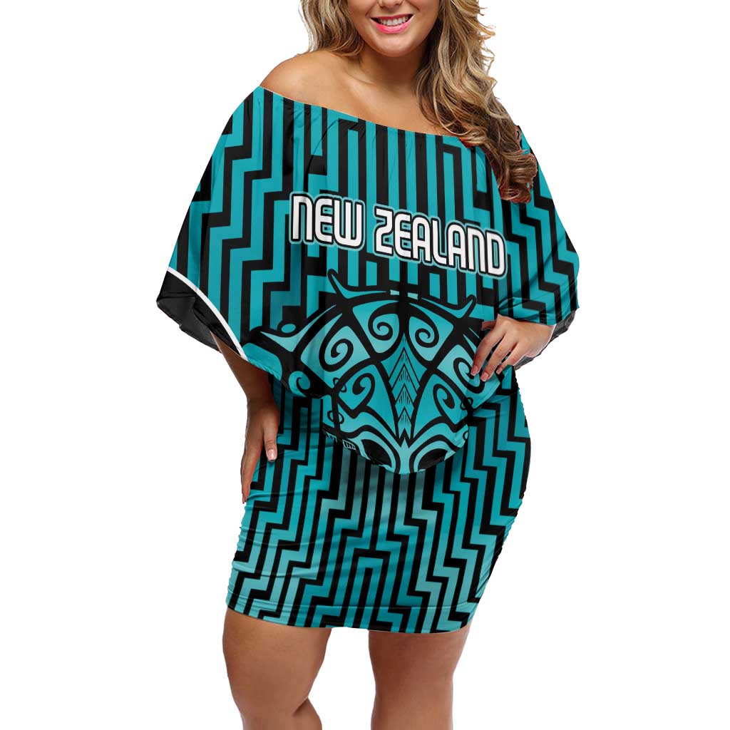 Custom Basketball New Zealand Off Shoulder Short Dress Teal Maori Ta Moko Indigenous - Aussie Hoodie