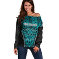 Custom Basketball New Zealand Off Shoulder Sweater Teal Maori Ta Moko Indigenous - Aussie Hoodie