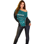 Custom Basketball New Zealand Off Shoulder Sweater Teal Maori Ta Moko Indigenous - Aussie Hoodie