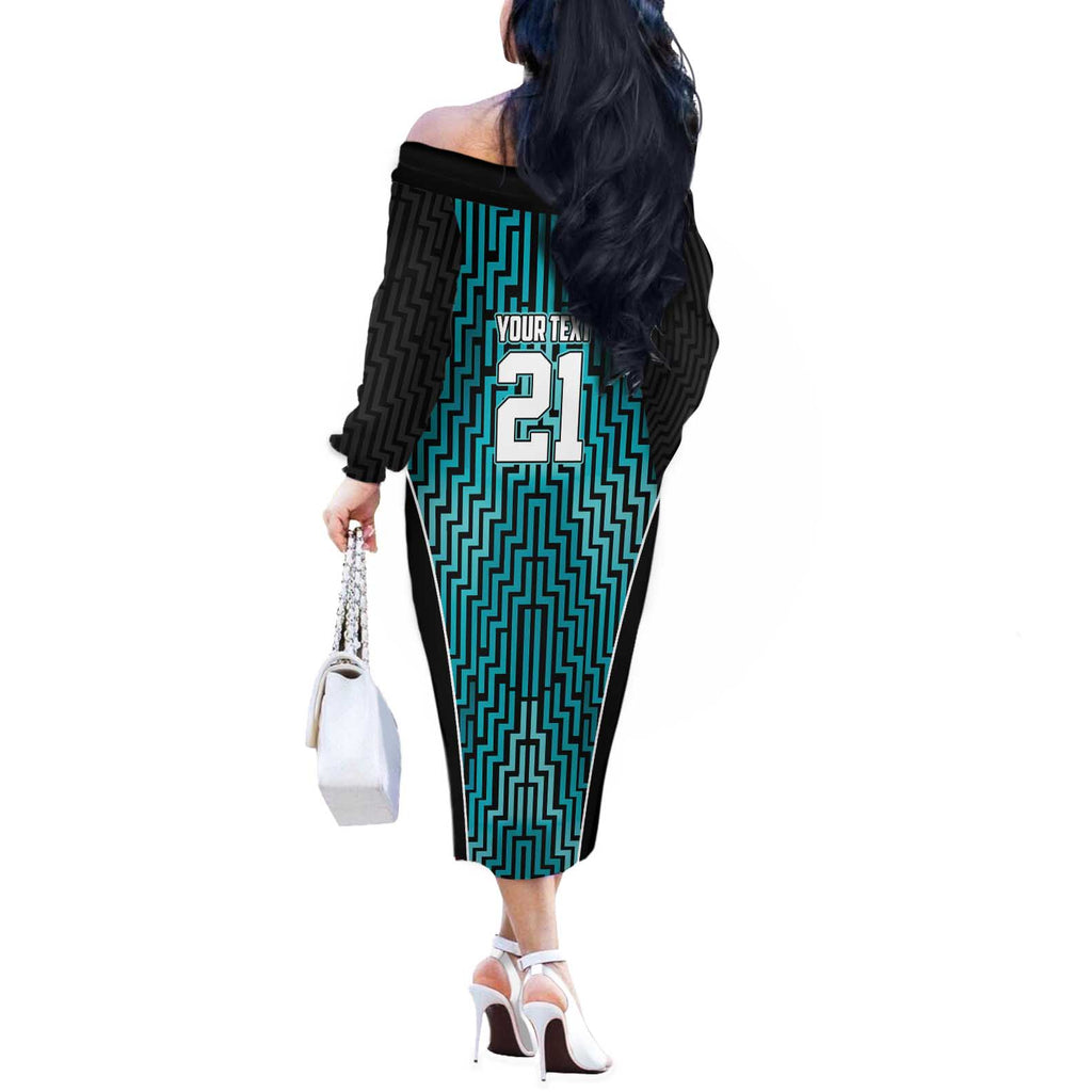 Custom Basketball New Zealand Off The Shoulder Long Sleeve Dress Teal Maori Ta Moko Indigenous - Aussie Hoodie