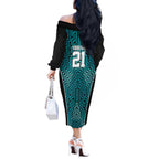 Custom Basketball New Zealand Off The Shoulder Long Sleeve Dress Teal Maori Ta Moko Indigenous - Aussie Hoodie
