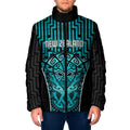 Custom Basketball New Zealand Padded Jacket Teal Maori Ta Moko Indigenous - Aussie Hoodie