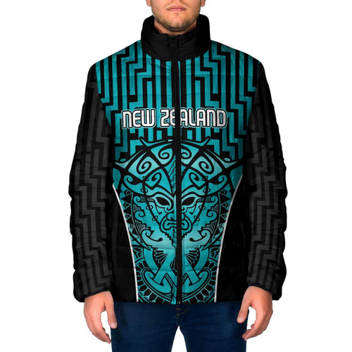 Custom Basketball New Zealand Padded Jacket Teal Maori Ta Moko Indigenous - Aussie Hoodie