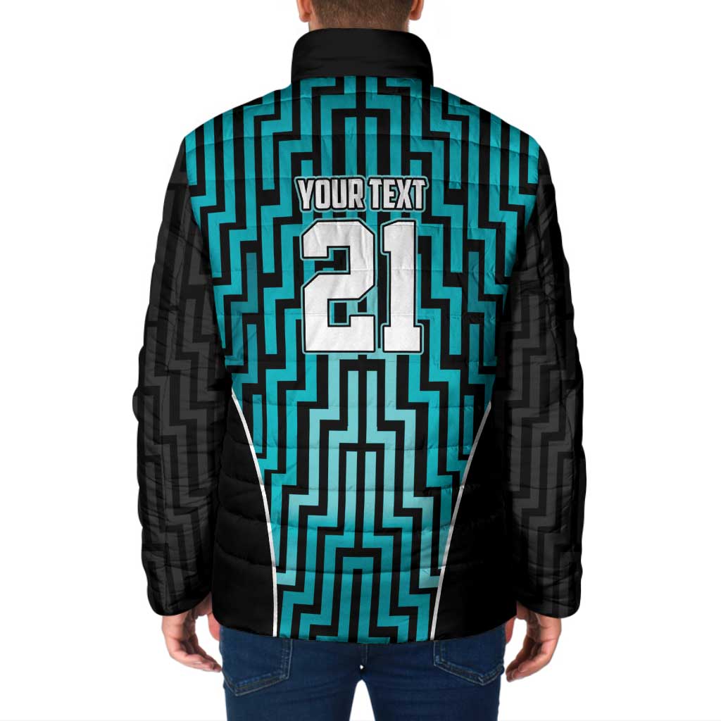 Custom Basketball New Zealand Padded Jacket Teal Maori Ta Moko Indigenous - Aussie Hoodie