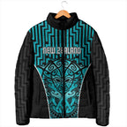 Custom Basketball New Zealand Padded Jacket Teal Maori Ta Moko Indigenous - Aussie Hoodie