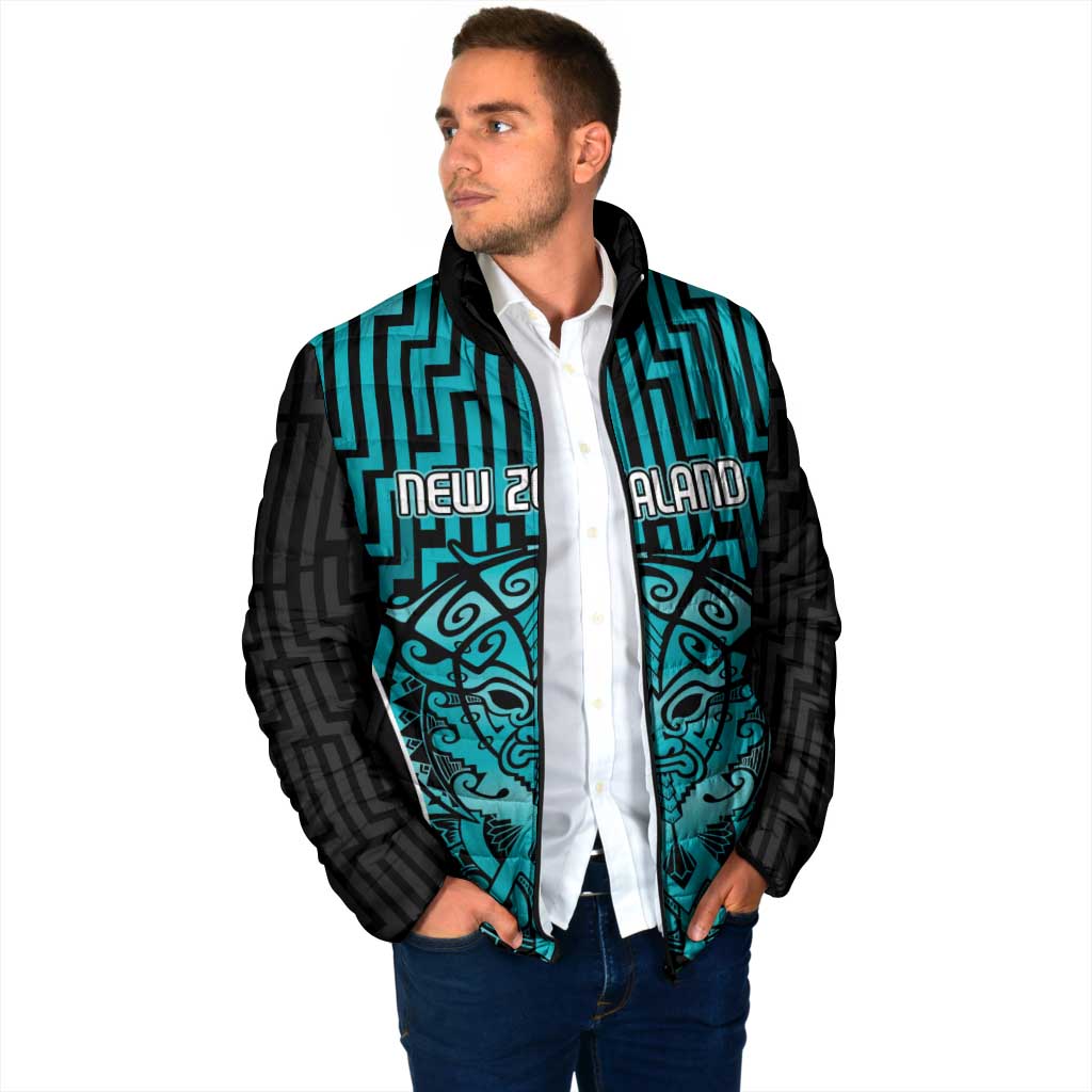 Custom Basketball New Zealand Padded Jacket Teal Maori Ta Moko Indigenous - Aussie Hoodie