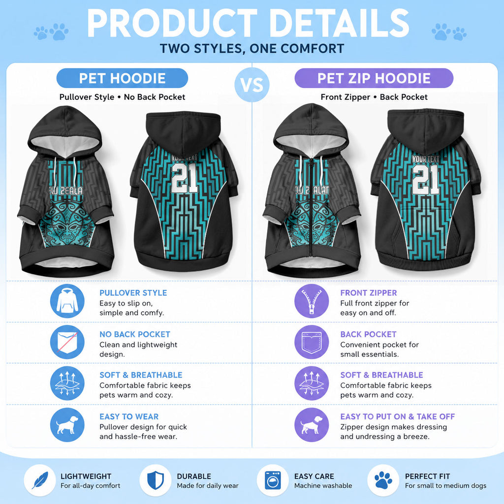 Custom Basketball New Zealand Pet Hoodie Teal Maori Ta Moko Indigenous