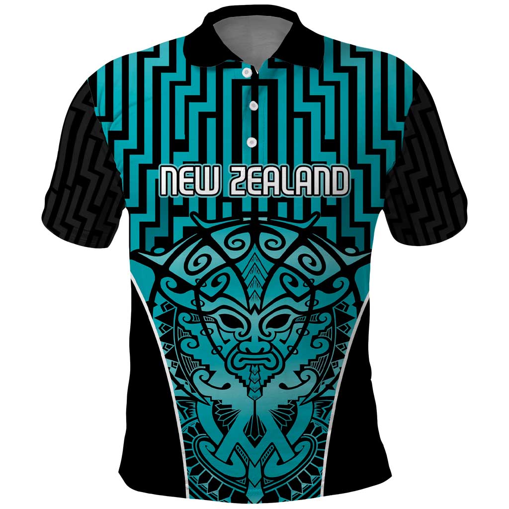 Custom Basketball New Zealand Polo Shirt Teal Maori Ta Moko Indigenous - Aussie Hoodie