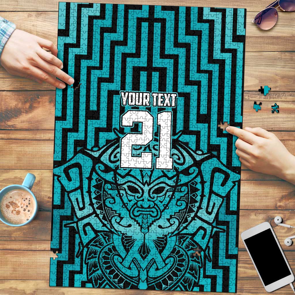 Custom Basketball New Zealand Puzzle Teal Maori Ta Moko Indigenous - Aussie Hoodie