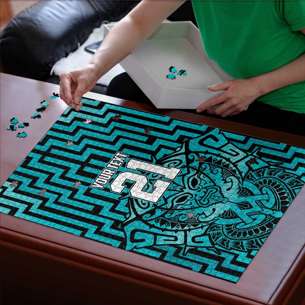 Custom Basketball New Zealand Puzzle Teal Maori Ta Moko Indigenous - Aussie Hoodie