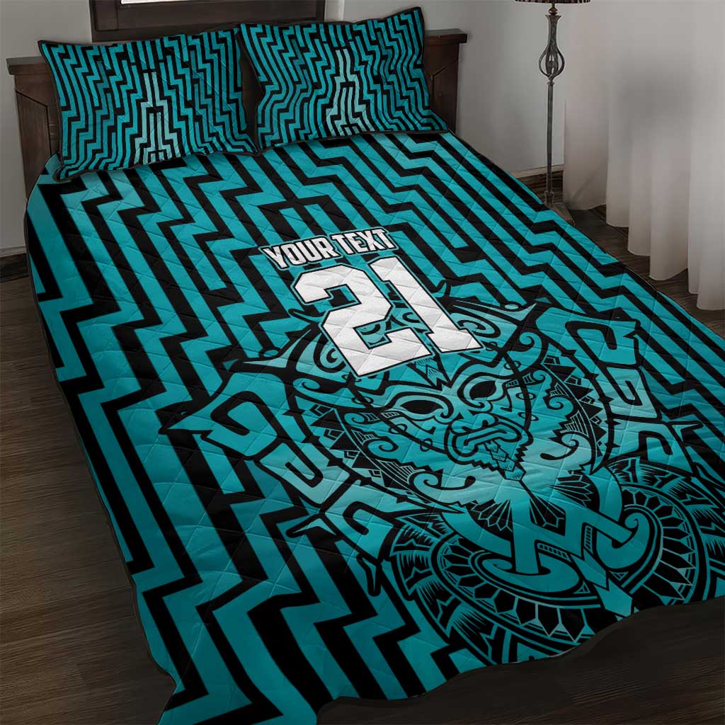 Custom Basketball New Zealand Quilt Bed Set Teal Maori Ta Moko Indigenous - Aussie Hoodie