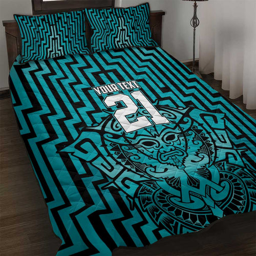 Custom Basketball New Zealand Quilt Bed Set Teal Maori Ta Moko Indigenous - Aussie Hoodie