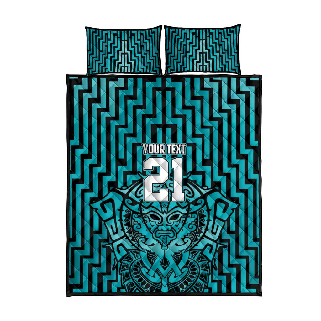 Custom Basketball New Zealand Quilt Bed Set Teal Maori Ta Moko Indigenous - Aussie Hoodie