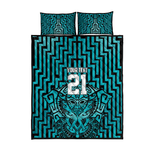 Custom Basketball New Zealand Quilt Bed Set Teal Maori Ta Moko Indigenous - Aussie Hoodie