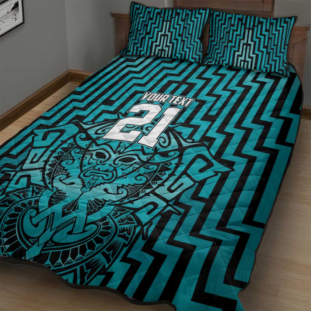 Custom Basketball New Zealand Quilt Bed Set Teal Maori Ta Moko Indigenous - Aussie Hoodie