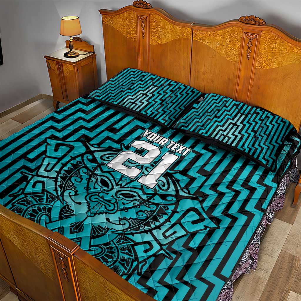 Custom Basketball New Zealand Quilt Bed Set Teal Maori Ta Moko Indigenous - Aussie Hoodie