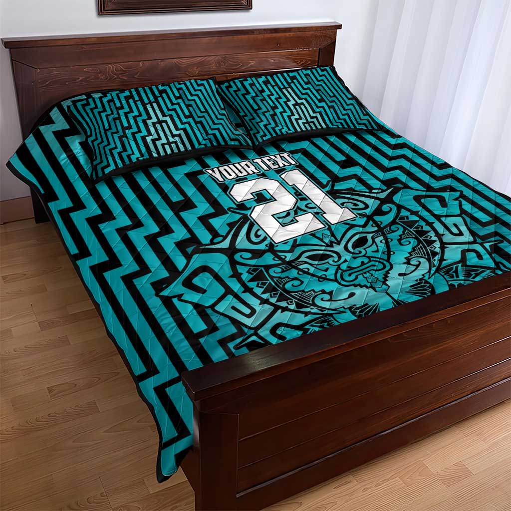Custom Basketball New Zealand Quilt Bed Set Teal Maori Ta Moko Indigenous - Aussie Hoodie