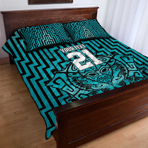 Custom Basketball New Zealand Quilt Bed Set Teal Maori Ta Moko Indigenous - Aussie Hoodie