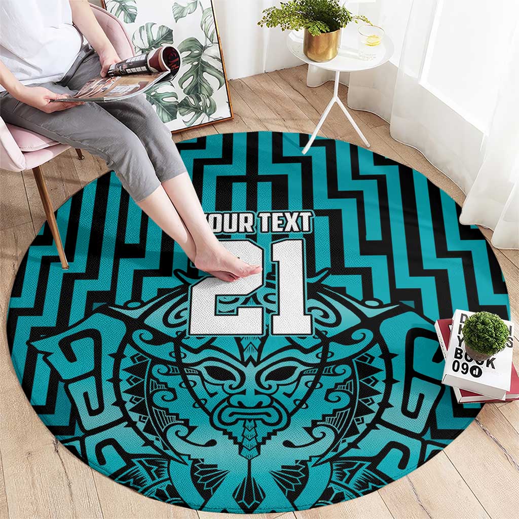 Custom Basketball New Zealand Round Carpet Teal Maori Ta Moko Indigenous - Aussie Hoodie