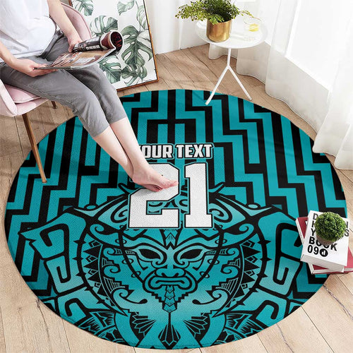 Custom Basketball New Zealand Round Carpet Teal Maori Ta Moko Indigenous - Aussie Hoodie