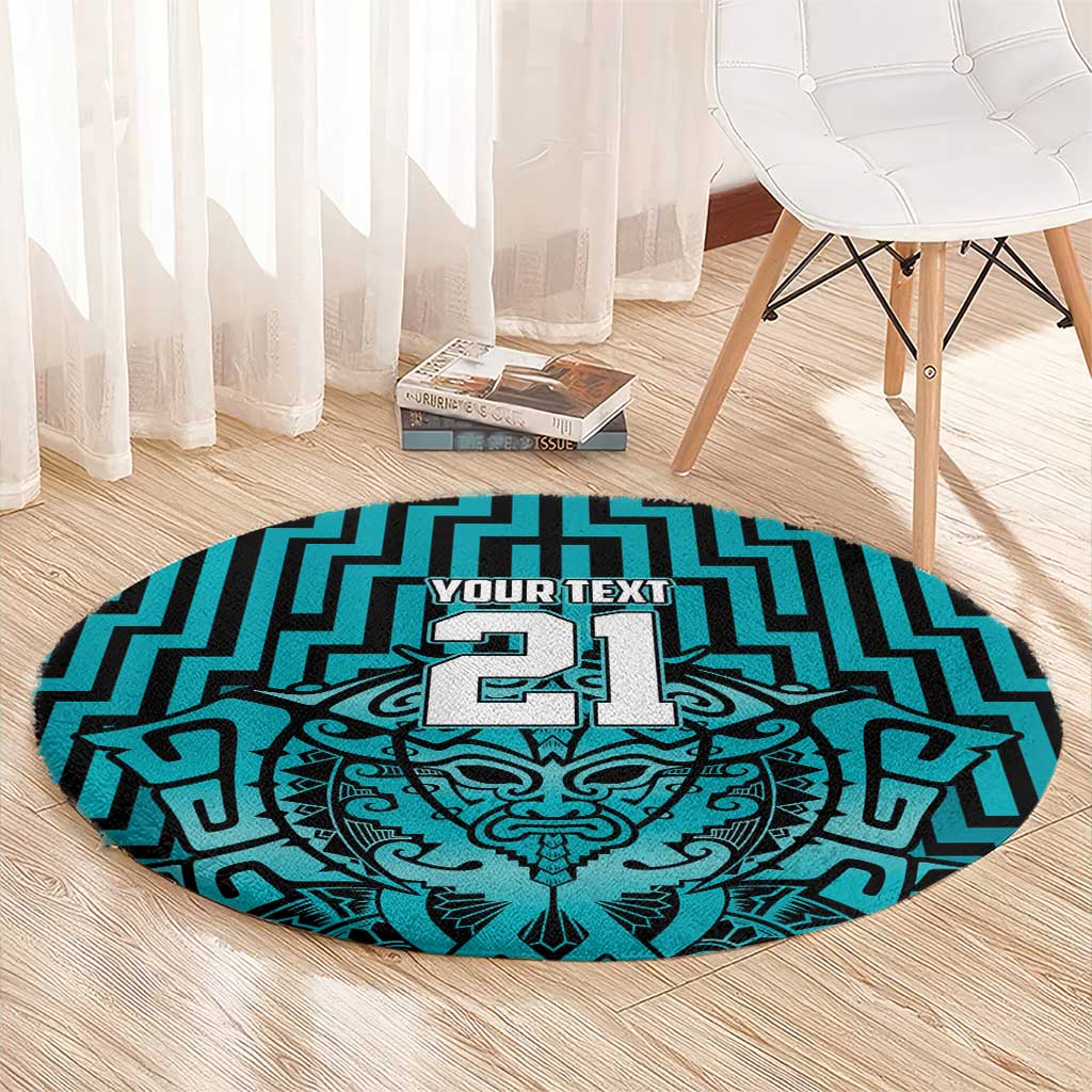 Custom Basketball New Zealand Round Carpet Teal Maori Ta Moko Indigenous - Aussie Hoodie