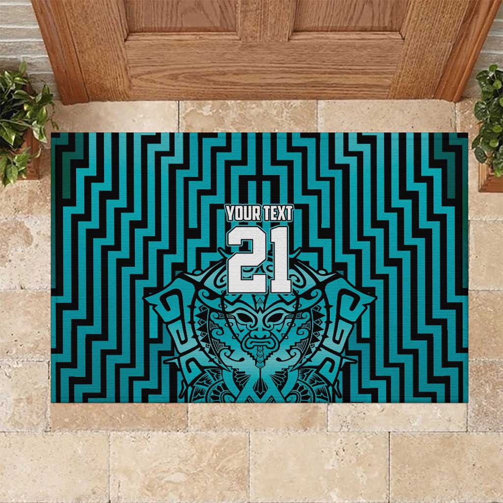 Custom Basketball New Zealand Rubber Doormat Teal Maori Ta Moko Indigenous - Aussie Hoodie